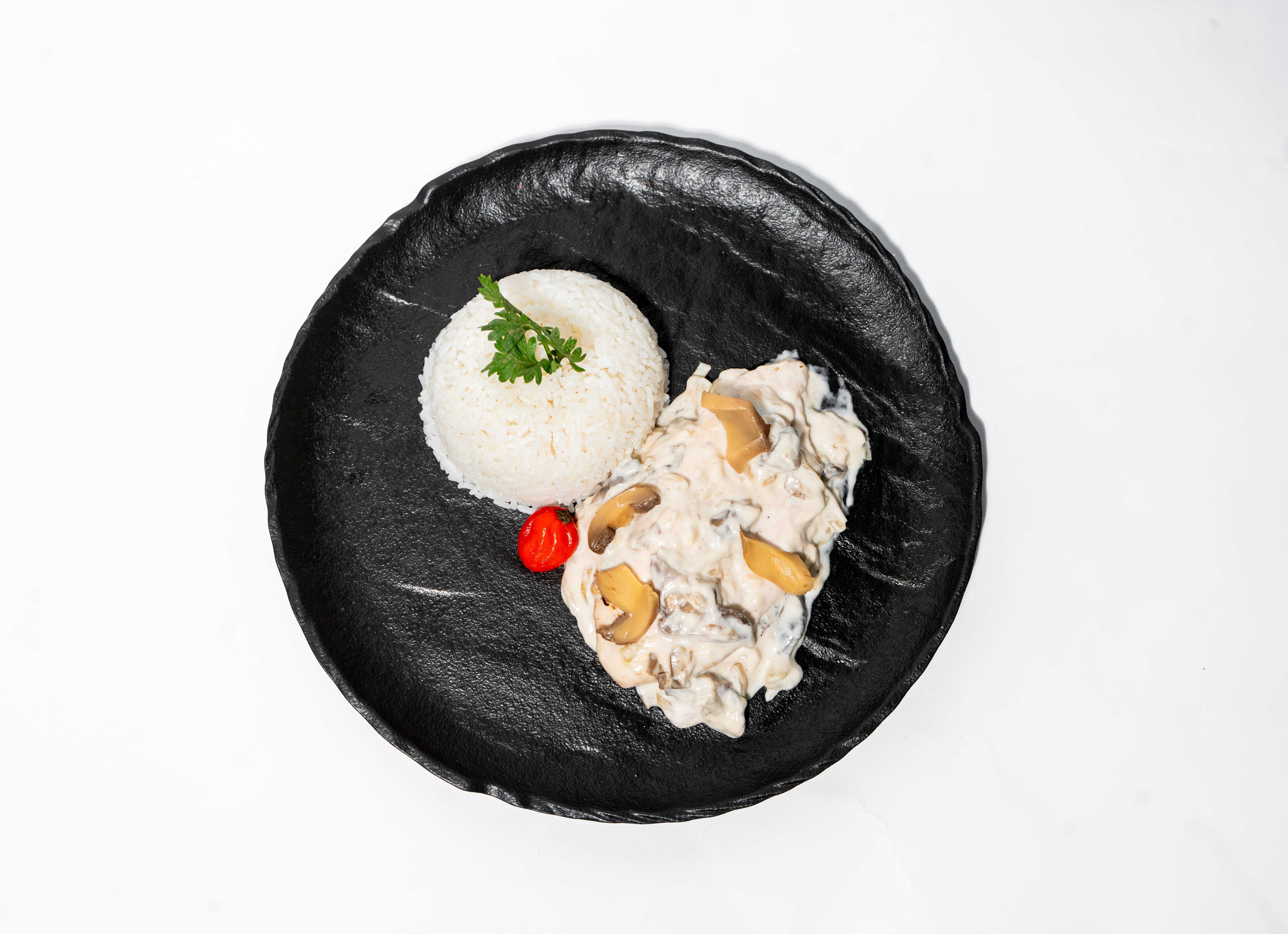 Escalope de poulet Crème champignon + Riz