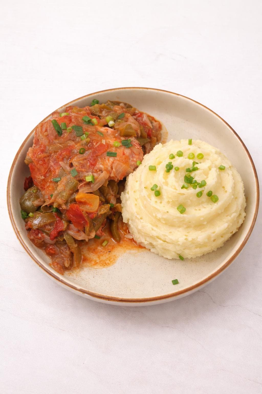 Poulet basquaise, purée de pomme de terre