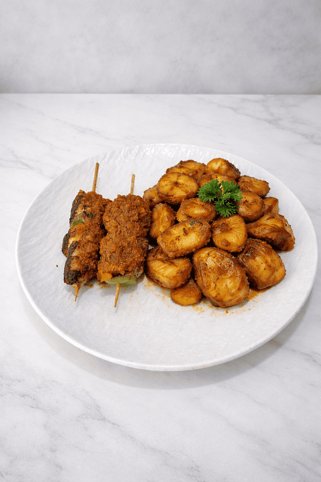 Brochette de poulet grillé à la plancha + alloco