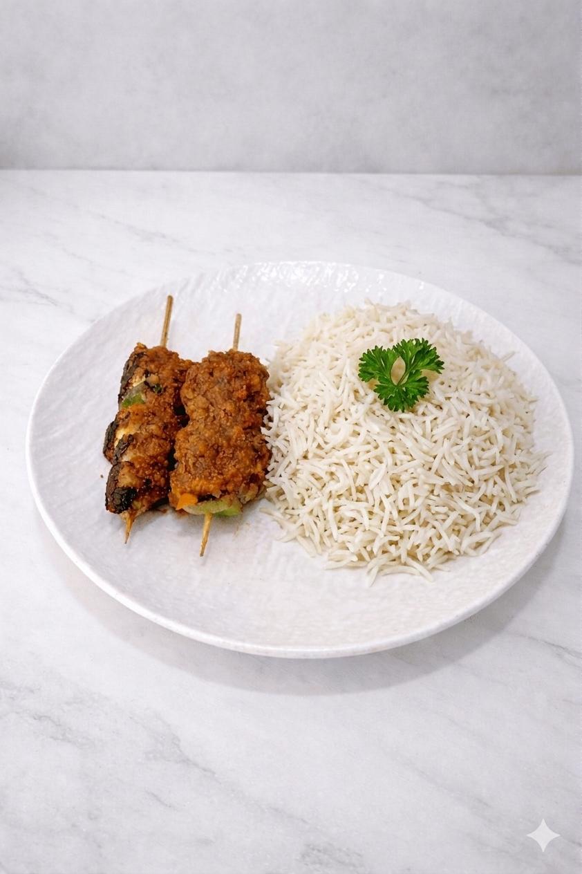 Brochette de poulet grillé à la plancha, Riz