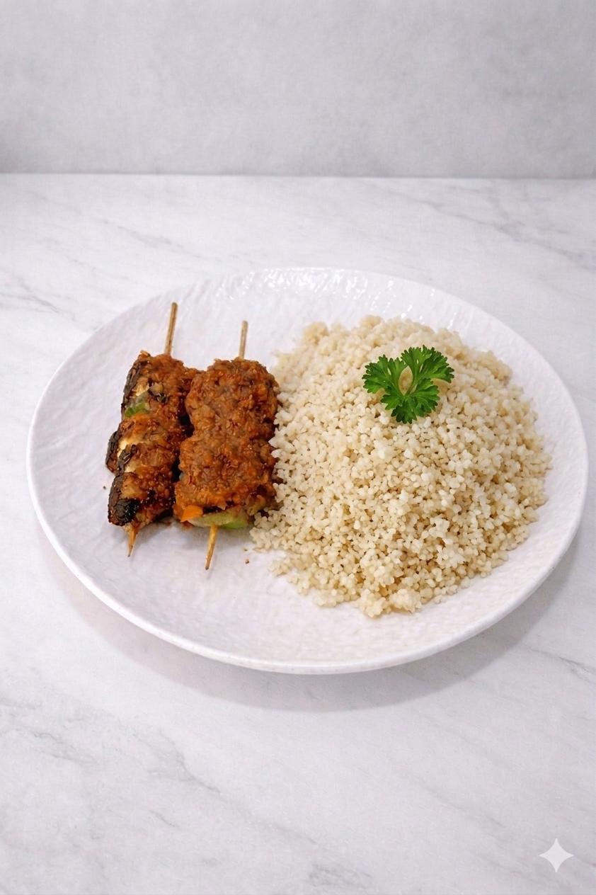 Brochette de poulet grillé à la plancha, Attiéke