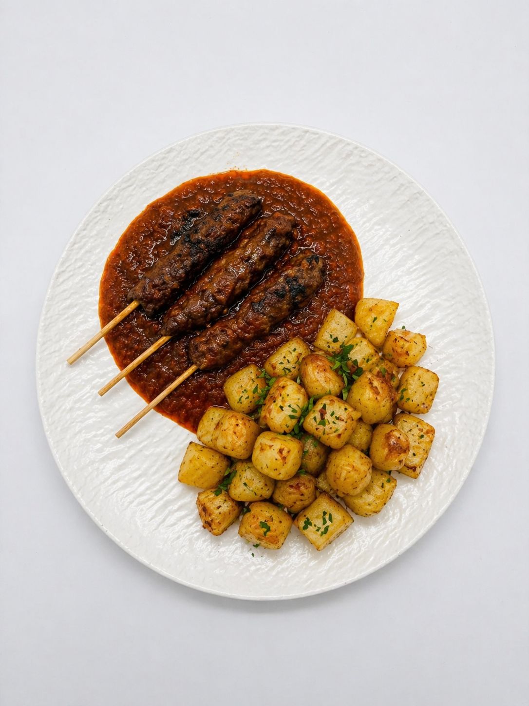 Kefta sauce tomate, pomme de terre sautée