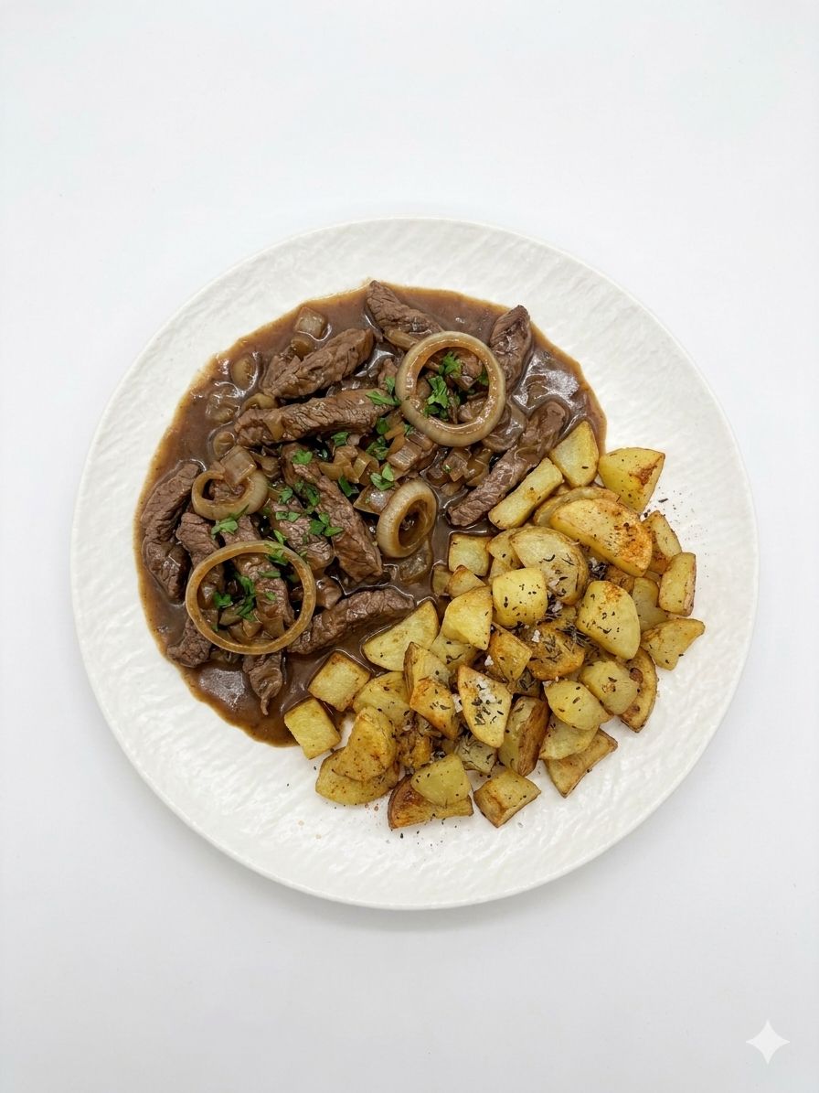 Emincé de boeuf, pomme de terre sautée