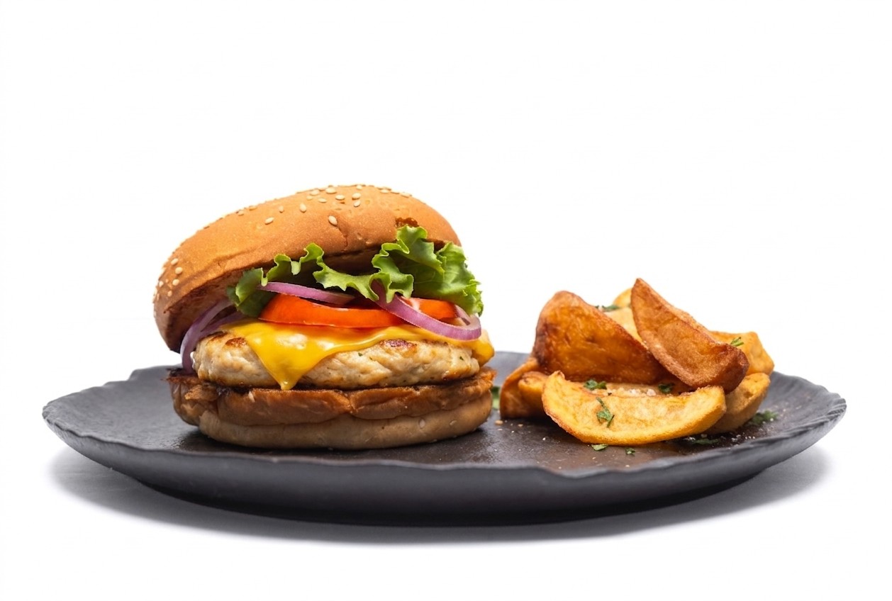 Chicken Burger, frites de pomme de terre