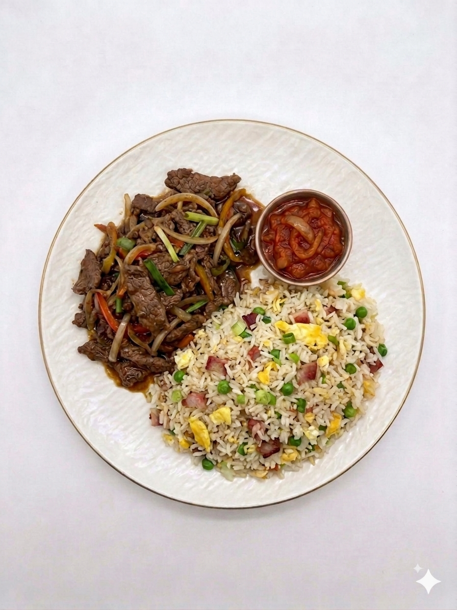 Émincé de boeuf, riz cantonais