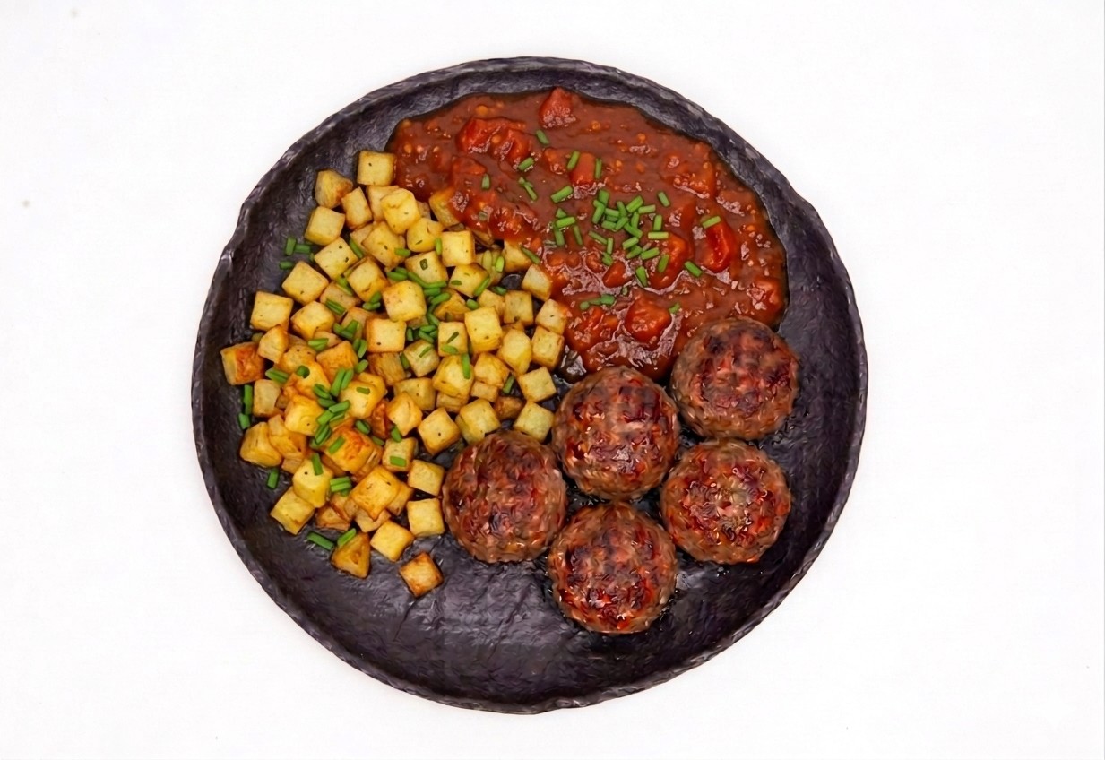 Boulettes de viande, pdt sautée