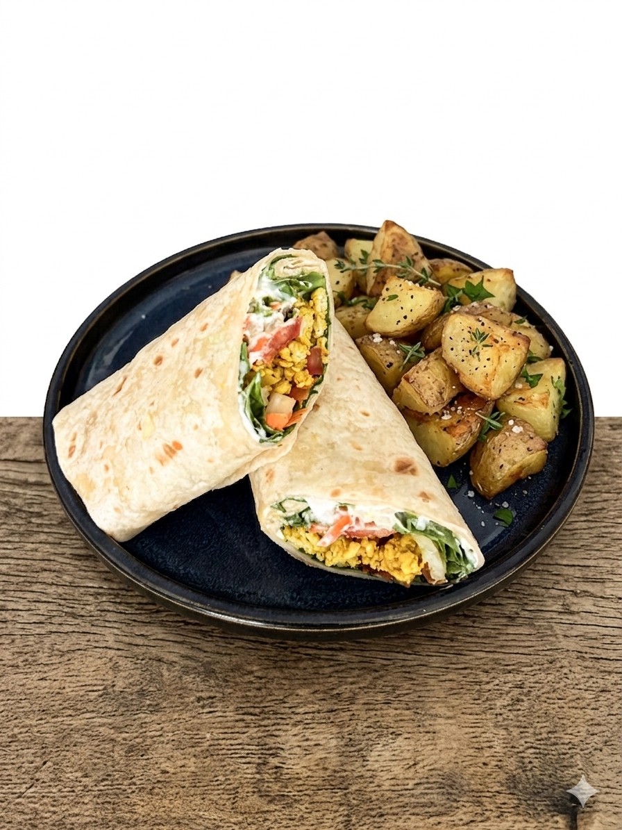 Wrap poulet au curry, pdt sautées