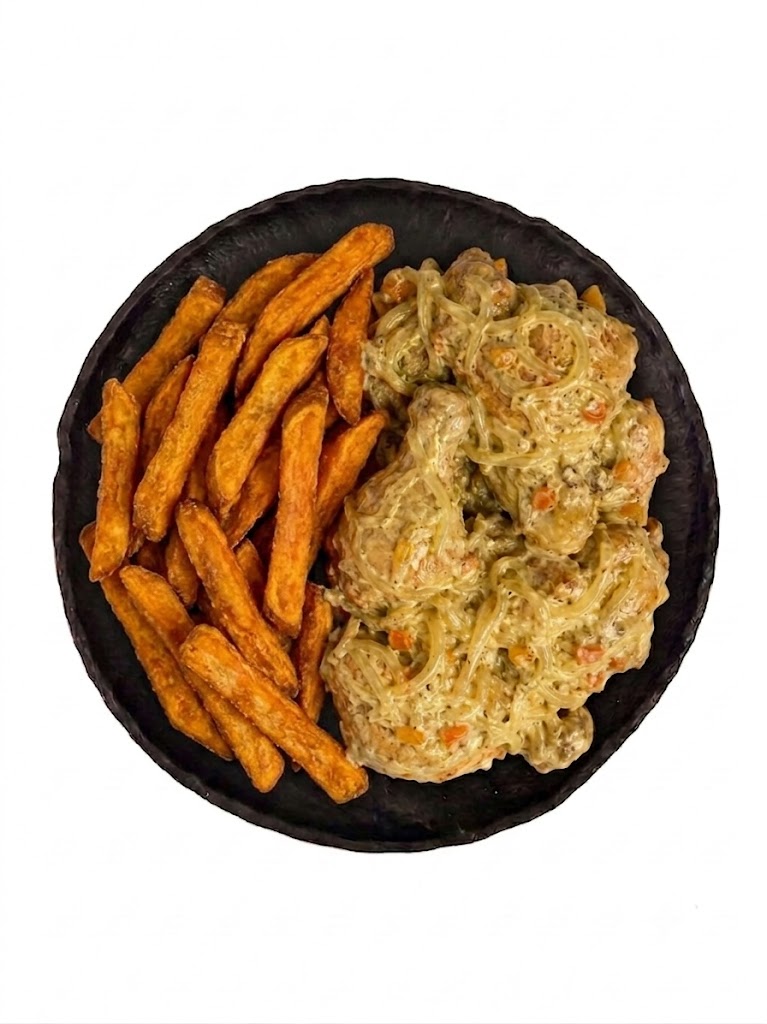 Poulet mayo, frites de patate douce