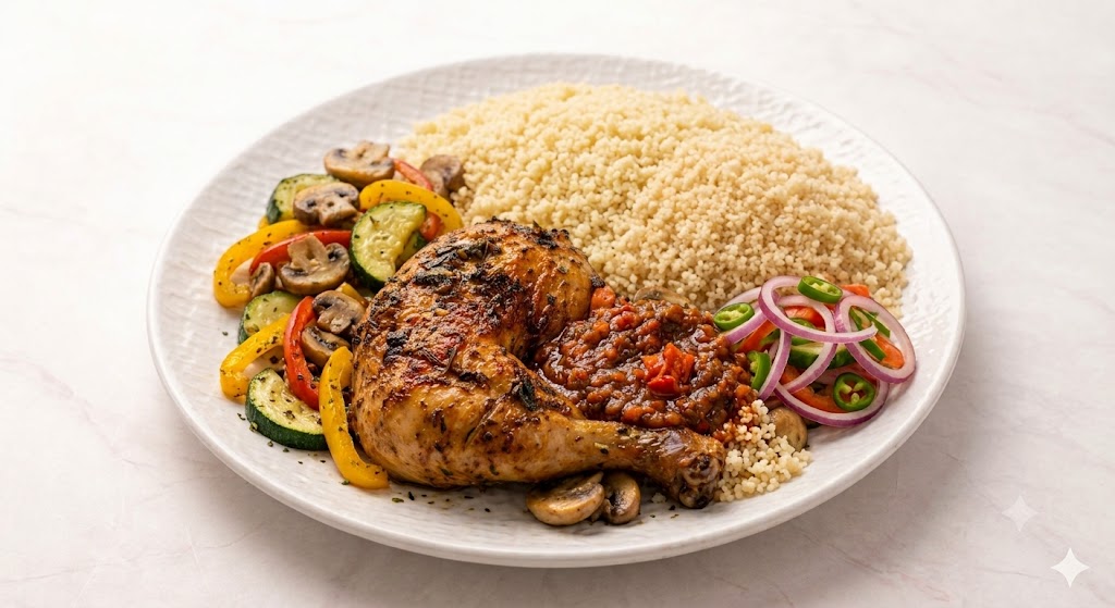 Poulet sauté, attiéké