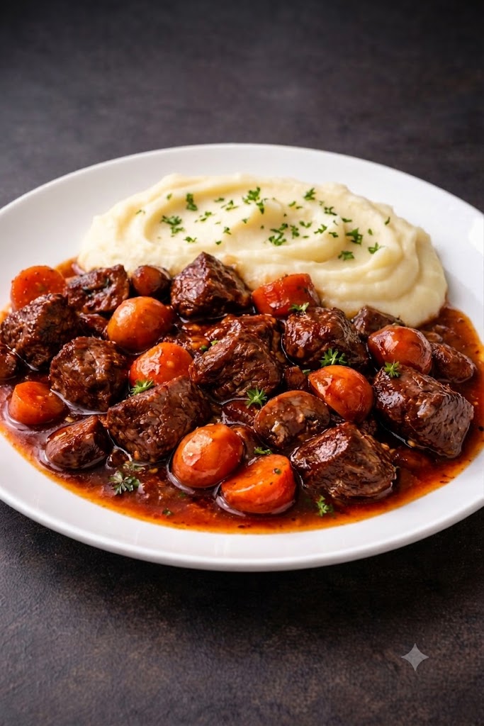 Boeuf bourguignon + purée de pdt