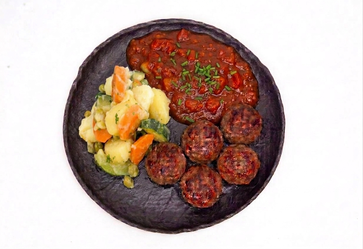 Boulettes de viande, légumes sautés