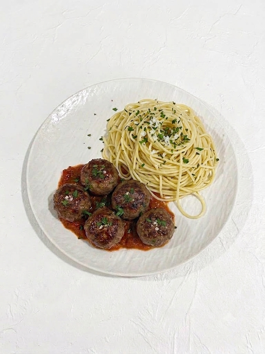 Boulettes de viande, spaghetti