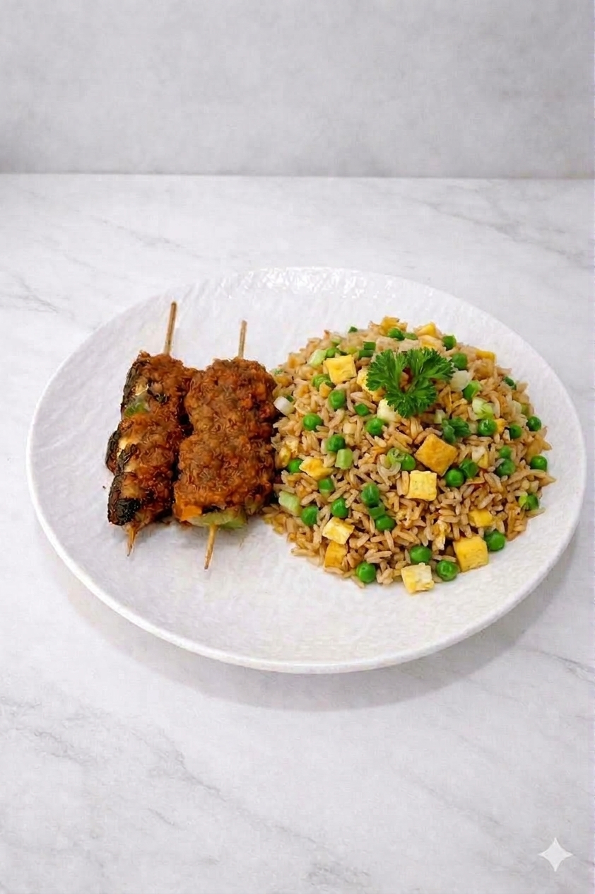 Brochette de poulet grillé à la plancha, Riz cantonais