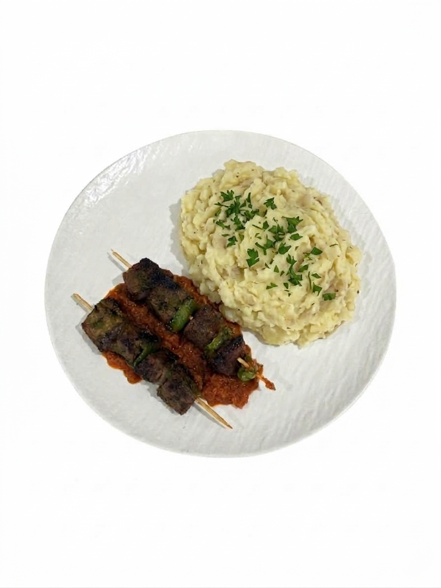 Brochettes de boeuf, purée de pomme de terre